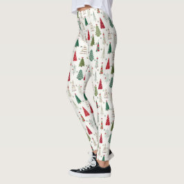 Moderne Minimalistische Weihnachtsbaummuster Rot G Leggings