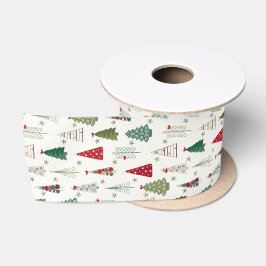 Moderne Minimalistische Weihnachtsbaummuster Rot G Satinband