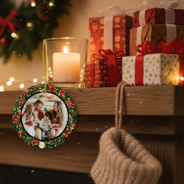 Moderne minimalistische Weihnachtsfamilienfoto Keramik Ornament