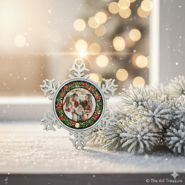 Moderne minimalistische Weihnachtsfamilienfotos Schneeflocken Zinn-Ornament