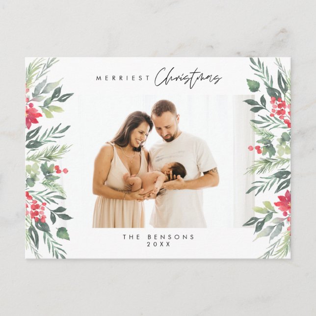Moderne, Minimalistische Weihnachtsfamilienpost Postkarte (Vorderseite)