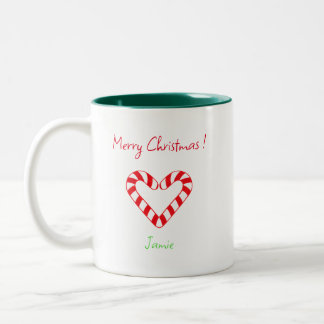 Moderne Minimalistische Weihnachtsherz Candy Cane Zweifarbige Tasse