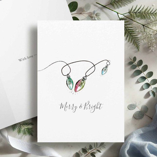 Moderne Minimalistische Weihnachtskarten Feiertagskarte (Watercolor Christmas cards Merry and Bright holiday lights. )