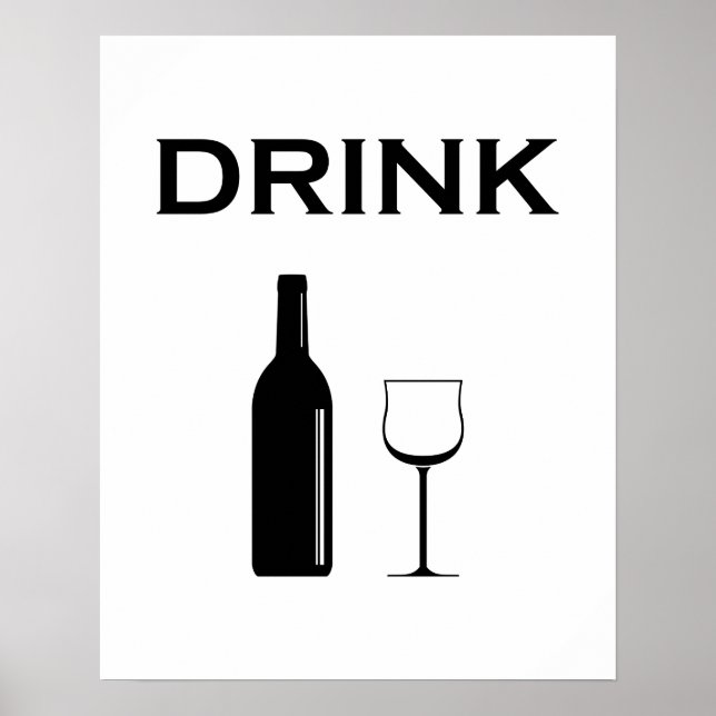 Moderne Minimalistische Weinflasche & DRINK Typogr Poster (Vorne)