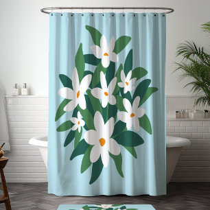 Moderne minimalistische weiße Jasmin-Blüten auf Bl Duschvorhang