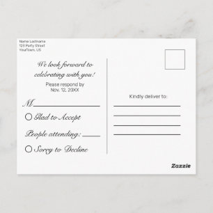 Moderne minimalistische weiße schwarze RSVP-Einlad Postkarte