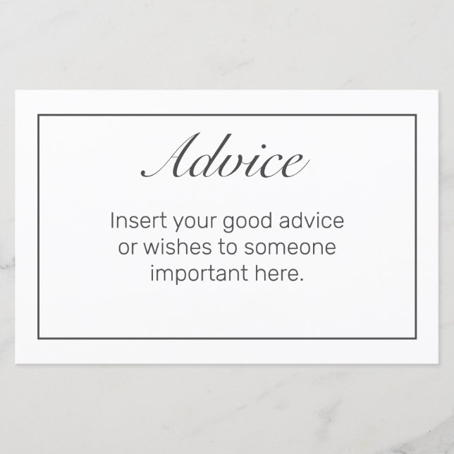 Moderne Minimalistische White Black Wedding Advice (Vorderseite)