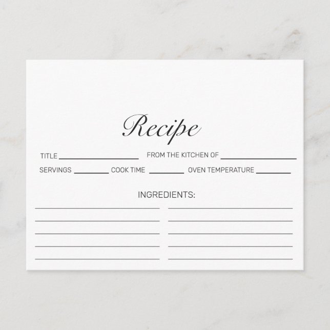 Moderne Minimalistische White Brautparty Rezept Ca Postkarte (Vorderseite)