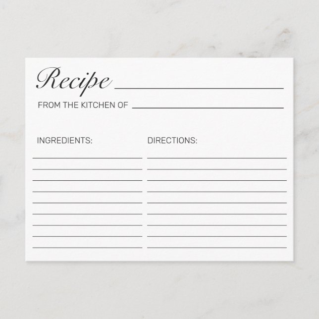 Moderne Minimalistische White Brautparty Rezept Ca Postkarte (Vorderseite)