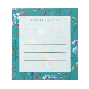 Moderne minimalistische Wildblumenwiese mit Namen Notizblock