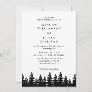 Moderne Minimalistische Winterhochzeit in Schwarz  Einladung