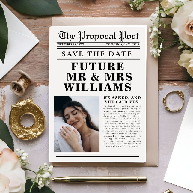 Moderne Minimalistische Zeitungshochzeit rettet da Einladung (Von Creator hochgeladen)