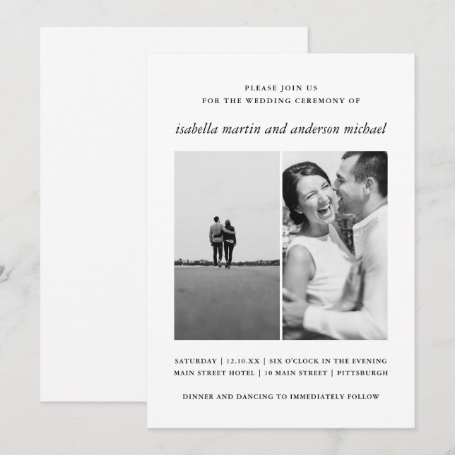 Moderne Minimalistische Zwei-Foto-Hochzeit Einladung (Vorne/Hinten)