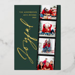 Moderne Minimalskripte mit vielen Fotos Weihnachts Folien Feiertagskarte<br><div class="desc">Modernes minimales Drehbuch Multi Foto Weihnachtsgrün Retro-Design. Elegantes,  echtes Gold,  Silber und Rose Goldfolie-Design.</div>