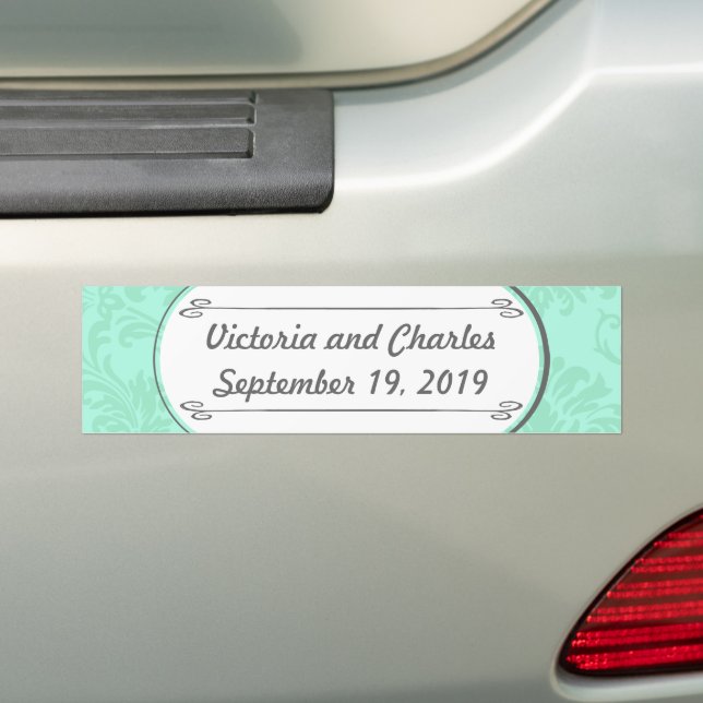 Moderne Mint Damask Hochzeit einladen Autoaufkleber (Auf Auto)