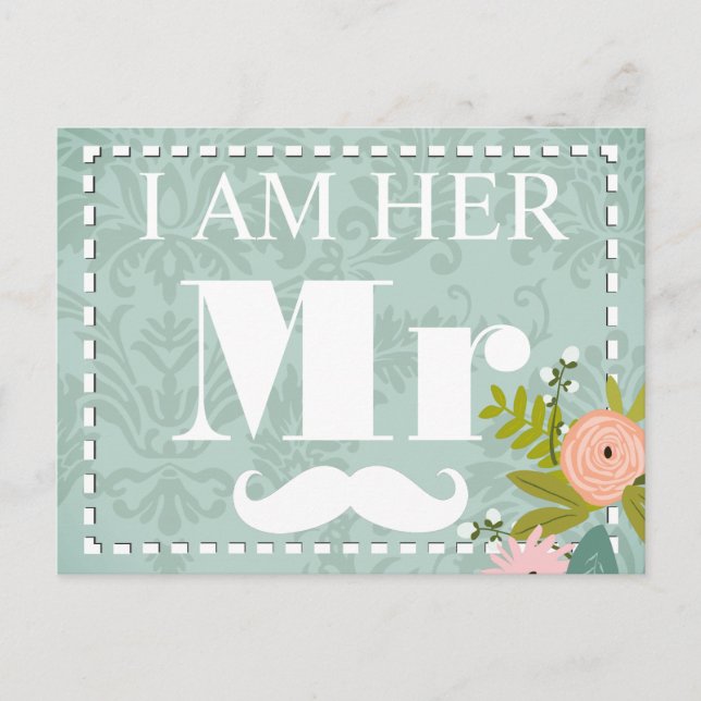 Moderne Mint Damask Hochzeit einladen Einladungspostkarte (Vorderseite)