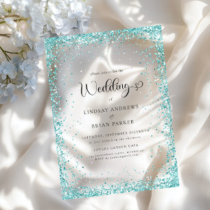 Moderne Mint Glitter Hochzeit Acryleinladungen