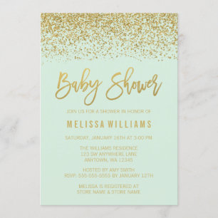 Moderne Mint Gold Imitats Glitzer Kinderdusche Einladung