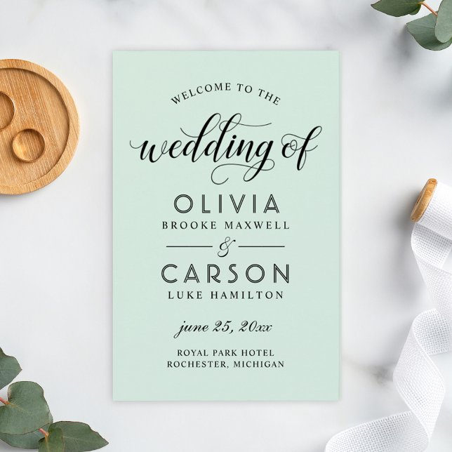 Moderne Mint- und Black Script-Hochzeitsprogramme (Von Creator hochgeladen)