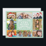 Moderne Mint & Wirbel Collage Holidays Fotokarte Feiertagskarte<br><div class="desc">Einfache Minz-grüne Gittervorlage mit Platz für 8 Ihrer Lieblings-Fotos. Illustriert mit elegantem, modernem Wirbel-Design und extravaganten Schriftart. Es heißt: "Ich wünsche dir ein frohes Weihnachtsfest". Personalisieren Sie es mit Ihrem Familiennamen. ***BITTE BEACHTEN SIE, dass, wenn Sie den Schriftart oder die Größe des Schriftartes ändern, es die Druckweise Ihrer Ankündigung verändern...</div>