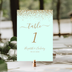 Moderne Mintgrün Gold Glitter Rand Hochzeit Tischnummer
