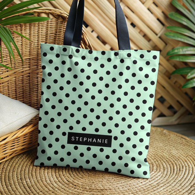 Moderne Mintgrün Schwarzer Tupfen Personalized Tasche (Von Creator hochgeladen)