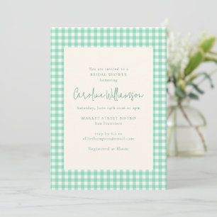 Moderne Mintgrüne Gingham Karo Hochzeitsdusche Einladung
