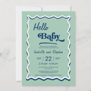 Moderne Mintgrüne Hello Baby Baby Shower Einladung