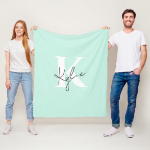 Moderne Minze Creme Personalisiert Monogramm Name  Fleecedecke