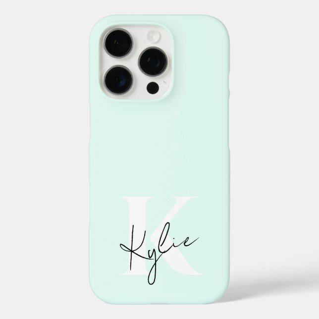 Moderne Minze Creme Personalisiert Monogramm Name  iPhone 16 Pro Hülle (Rückseite)