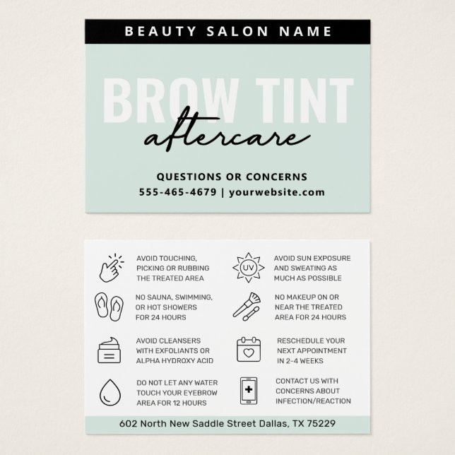 Moderne Minze Eyebrow Tint Aftercare Card (Vorne & Hinten)