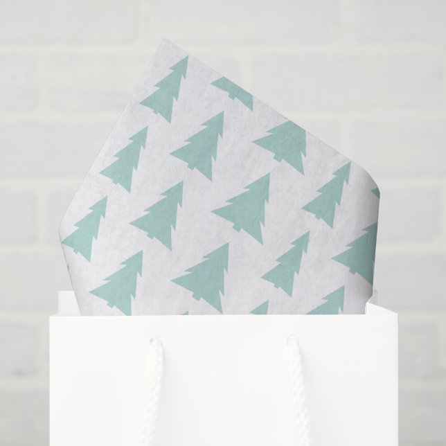 Moderne Minze Grüne Bäume auf weißem geometrischem Seidenpapier (Geschenktüte)