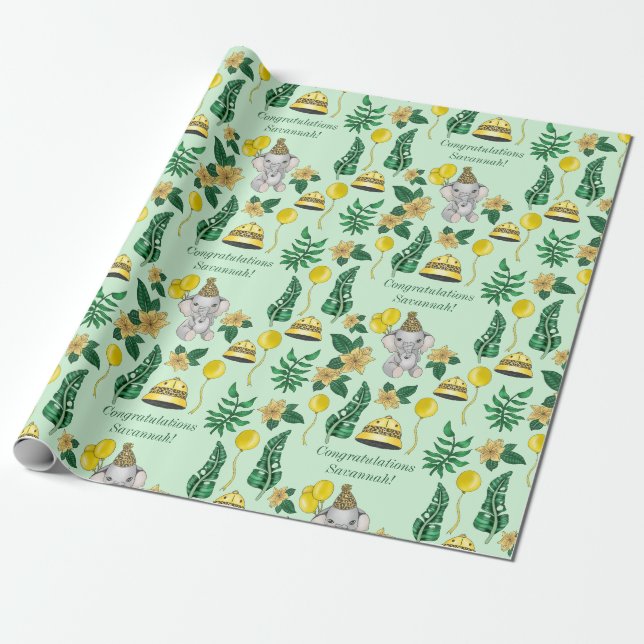 Moderne Minze grüne Elephant Safari Babydusche Geschenkpapier (Ungerollt)
