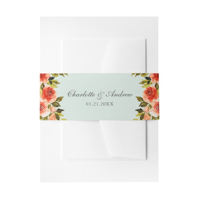 Moderne Minze grüne Rote Rosen Hochzeit Einladungsbanderole (Vorderseite Beispiel)