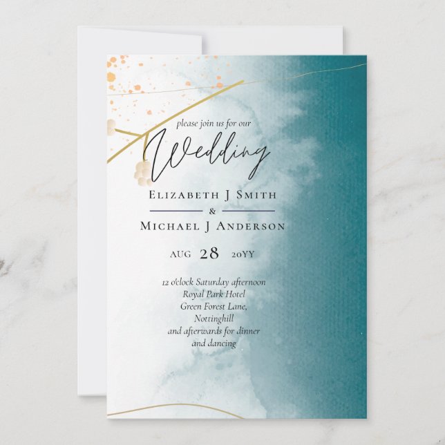Moderne Misty Blue Gold Wedding (Vorderseite)
