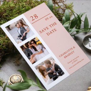 Moderne Misty Rose Vier-Foto-Hochzeit Save The Date