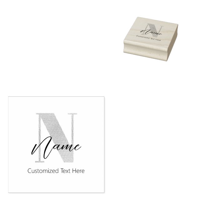Moderne Mit Monogramm Anfangsnummer und Name Perso Gummistempel (Stempel)