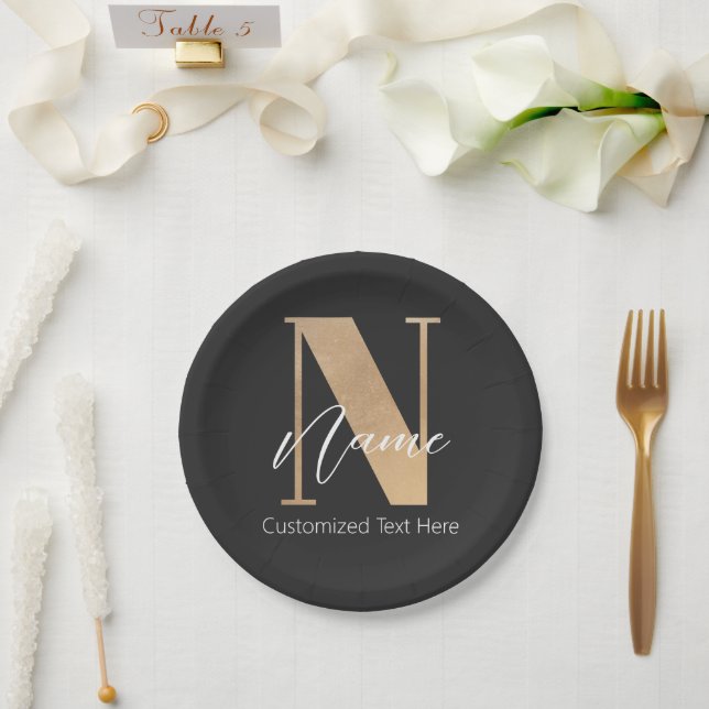 Moderne Mit Monogramm Anfangsnummer und Name Perso Pappteller (Hochzeit)