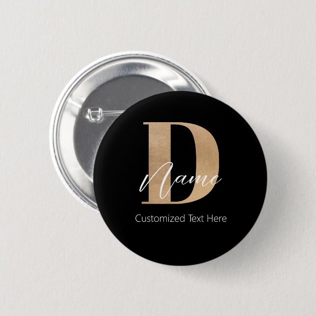 Moderne Mit Monogramm D & Name Personalisiert Button (Vorne & Hinten)