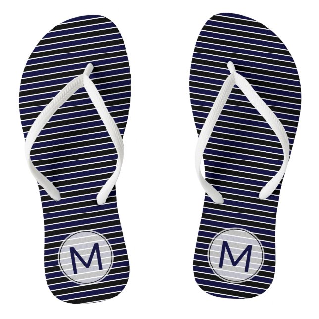 Moderne Mit Monogramm dunkelblaue Streifen Flip Flops (Fußbett)