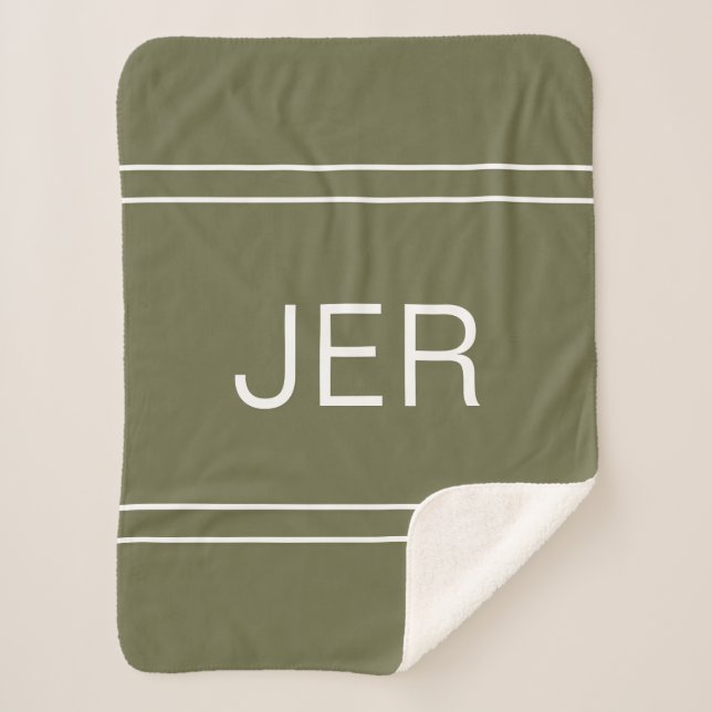 Moderne Mit Monogramm Eigeninitialen Olive Green Sherpadecke (Vorderseite)