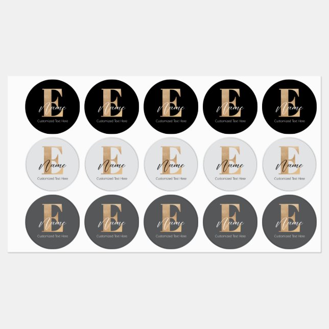 Moderne Mit Monogramm erste E & Name Personalisier Etiketten (Blatt)