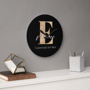Moderne Mit Monogramm erste E & Name Personalisier Große Wanduhr