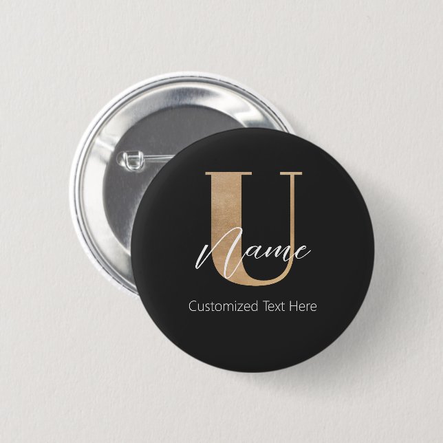 Moderne Mit Monogramm erste U & Name Personalisier Button (Vorne & Hinten)