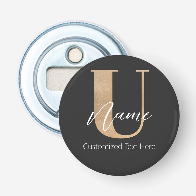Moderne Mit Monogramm erste U & Name Personalisier Flaschenöffner (Vorderseite)