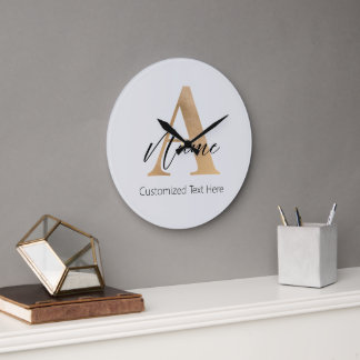 Moderne Mit Monogramm Erstklassigkeit und Name Per Große Wanduhr