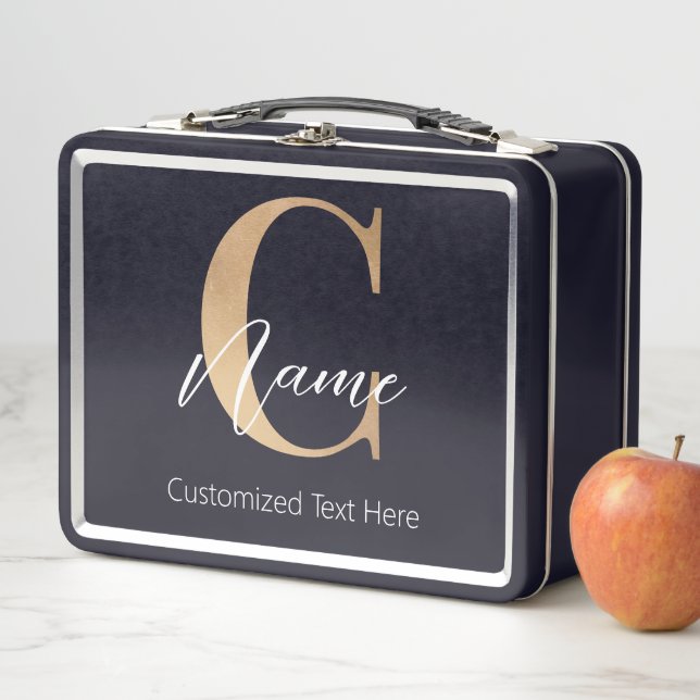 Moderne Mit Monogramm Erstklassigkeit und Name Per Metall Brotdose (Beispiel)