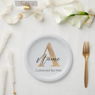Moderne Mit Monogramm Erstklassigkeit und Name Per Pappteller
