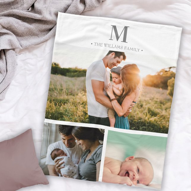 Moderne mit Monogramm Foto-Collage Grau-Weiß Fleecedecke (Von Creator hochgeladen)