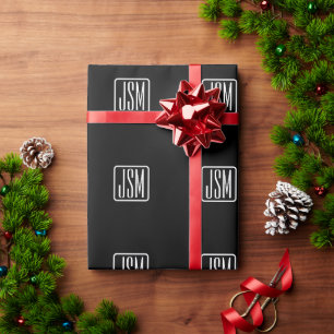 Moderne Mit Monogramm Initialen Schwarz und Weiß Geschenkpapier
